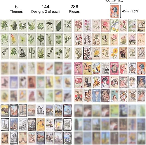 Miniatura 2 de Juego de 6 sellos postales para diario (6 paquetes de 288 piezas)  Calcomanías de astronomía botánica estética vintage para diario de viñetas,