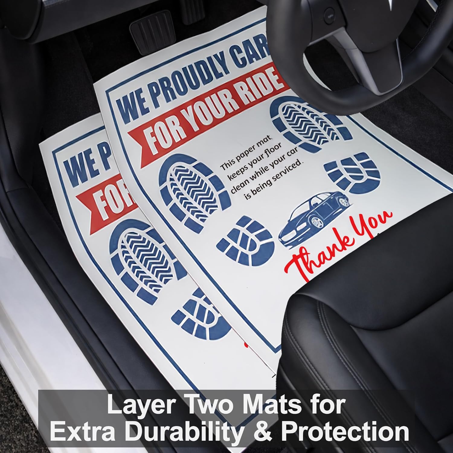 Disposable Paper Car Floor Mats, 100pcs 16x20 in, Full-Color Printed Waterproof Floor Mat Covers for Auto Service, Detailing Use & Everyday Passenger Cars