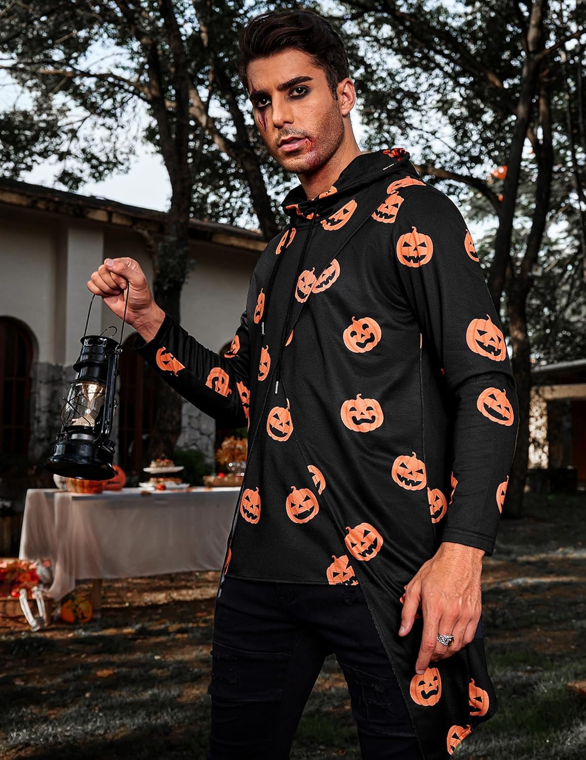 Vista 2 de COOFANDY - Sudadera larga con capucha para hombre, diseño hip hop tipo capa, de mezcla de algodón