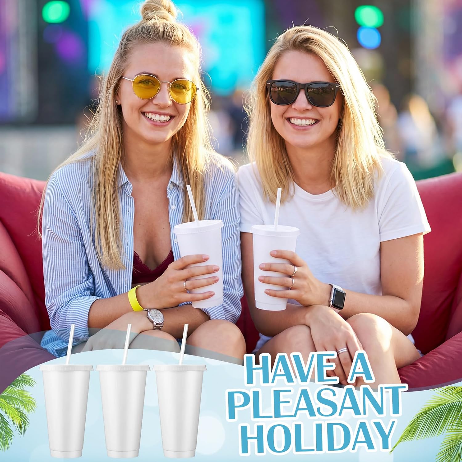 Honeydak 60 Pack Tumbler with Straw and Lid Bulk Cups for Gifts Water Bottle Iced Coffee Travel Mug Cup Reusable Plastic Tumblers for Party Birthdays 24-27 oz (White Color)