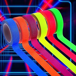 6 Rolls Neon Tape, 0.6 Inch x 60 Feet Neon Gaffer Cloth Tape | 6 Colors Fluorescent Blacklight Reactive Glow in the Dark tape for Party Decorations