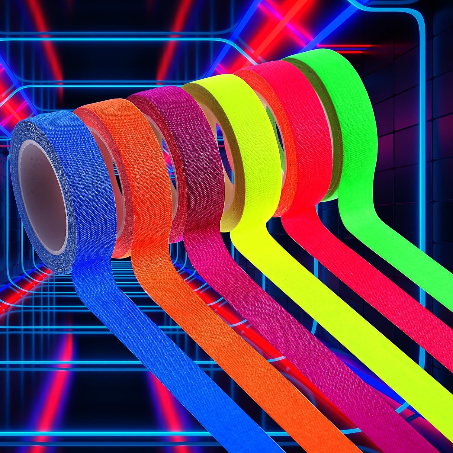 6 Rolls Neon Tape, 0.6 Inch x 60 Feet Neon Gaffer Cloth Tape