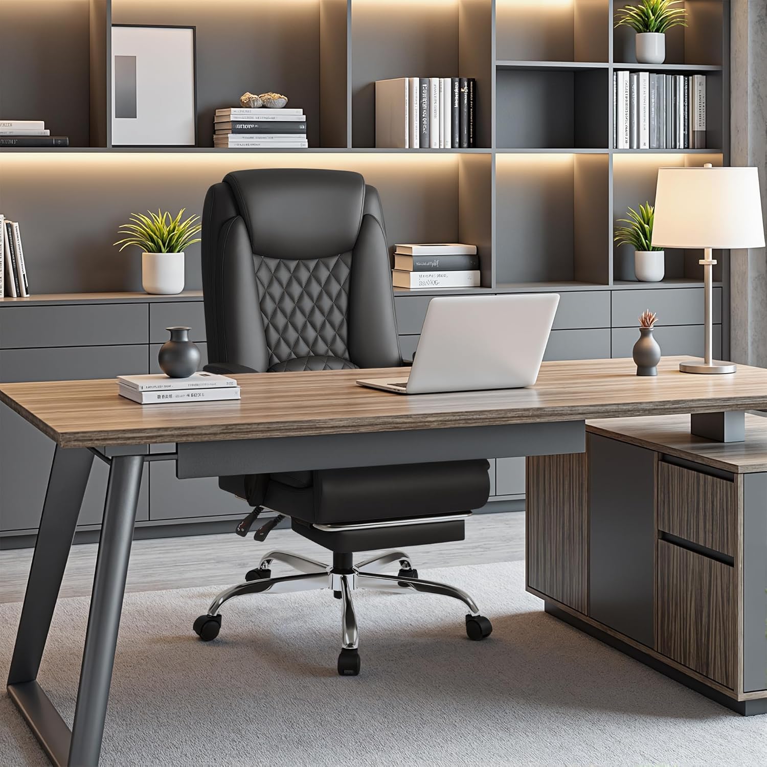 Homall Executive Home Office Chair with Lumbar Support,400lbs Adjustable Ergonomic High Back Office Chair Reclining Managerial Chair for Home Office (Black) - Image 2