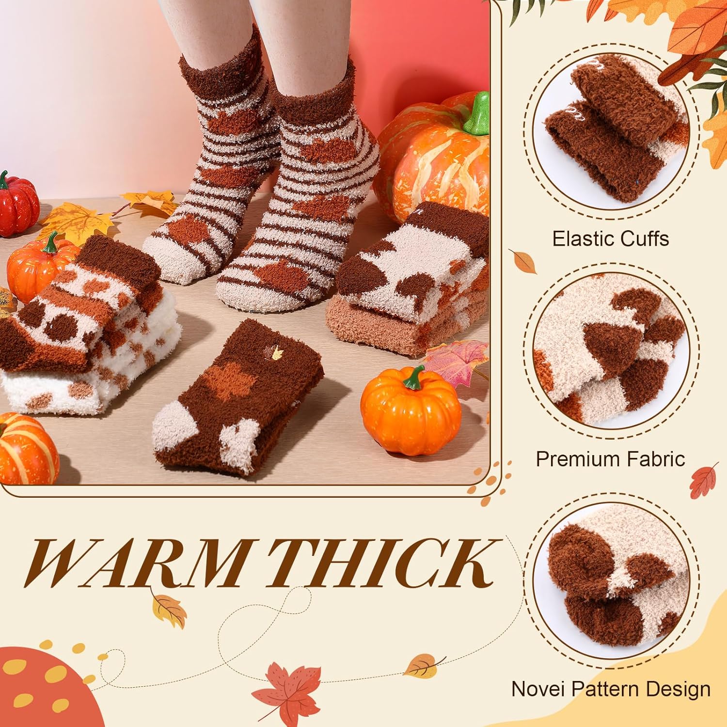 6 Set Happy Friendsgiving Gift Includes Makeup Bag, Colorful Warm Fuzzy Crew Socks, Velvet Scrunchies and Happy Friendsgiving Card for Thanksgiving Fall Party Supplies Guest Friends Gift - Image 6