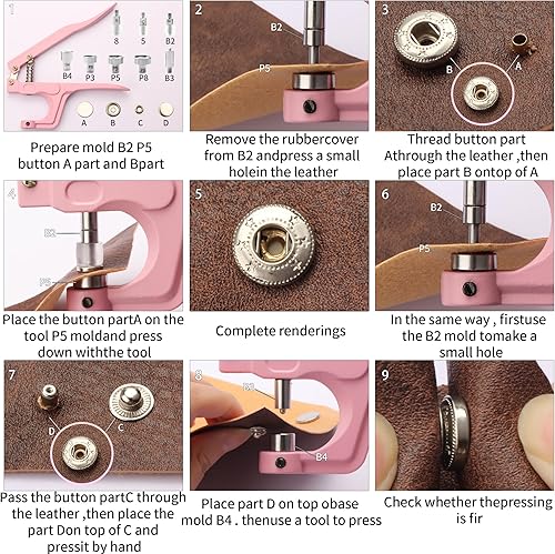 Miniatura 10 de YUSBUTON - Kit de herramientas de cierre a presión resistente, kit de 60 piezas de lona a presión, kit de cierres a presión, broches de acero