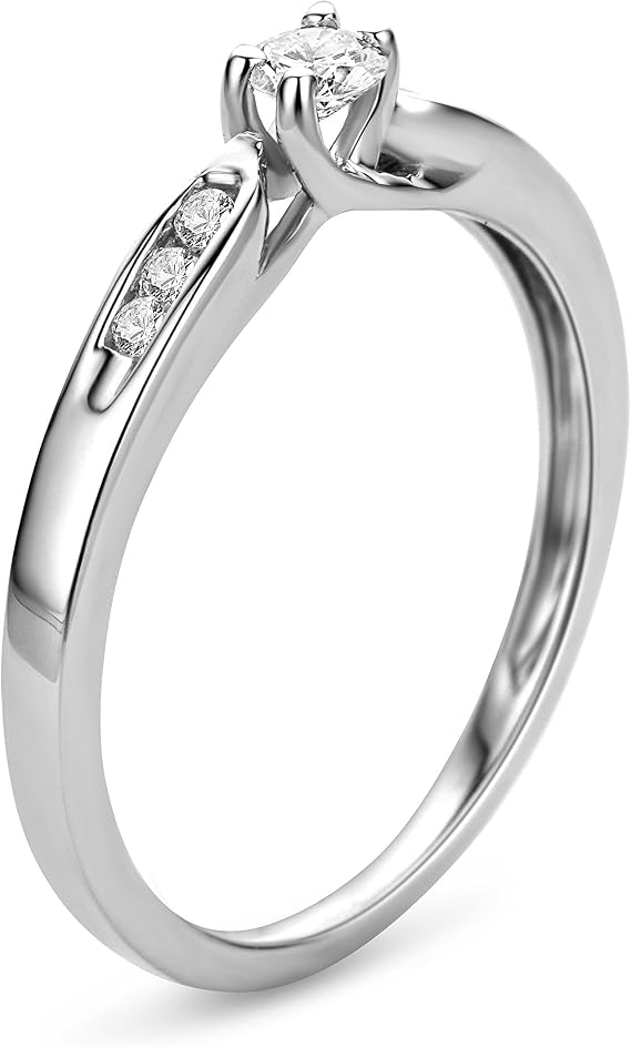 OROVI Women's Ring White Gold 0.20 Carat Diamond Engagement Ring 9 Carat (375) Gold and Diamonds