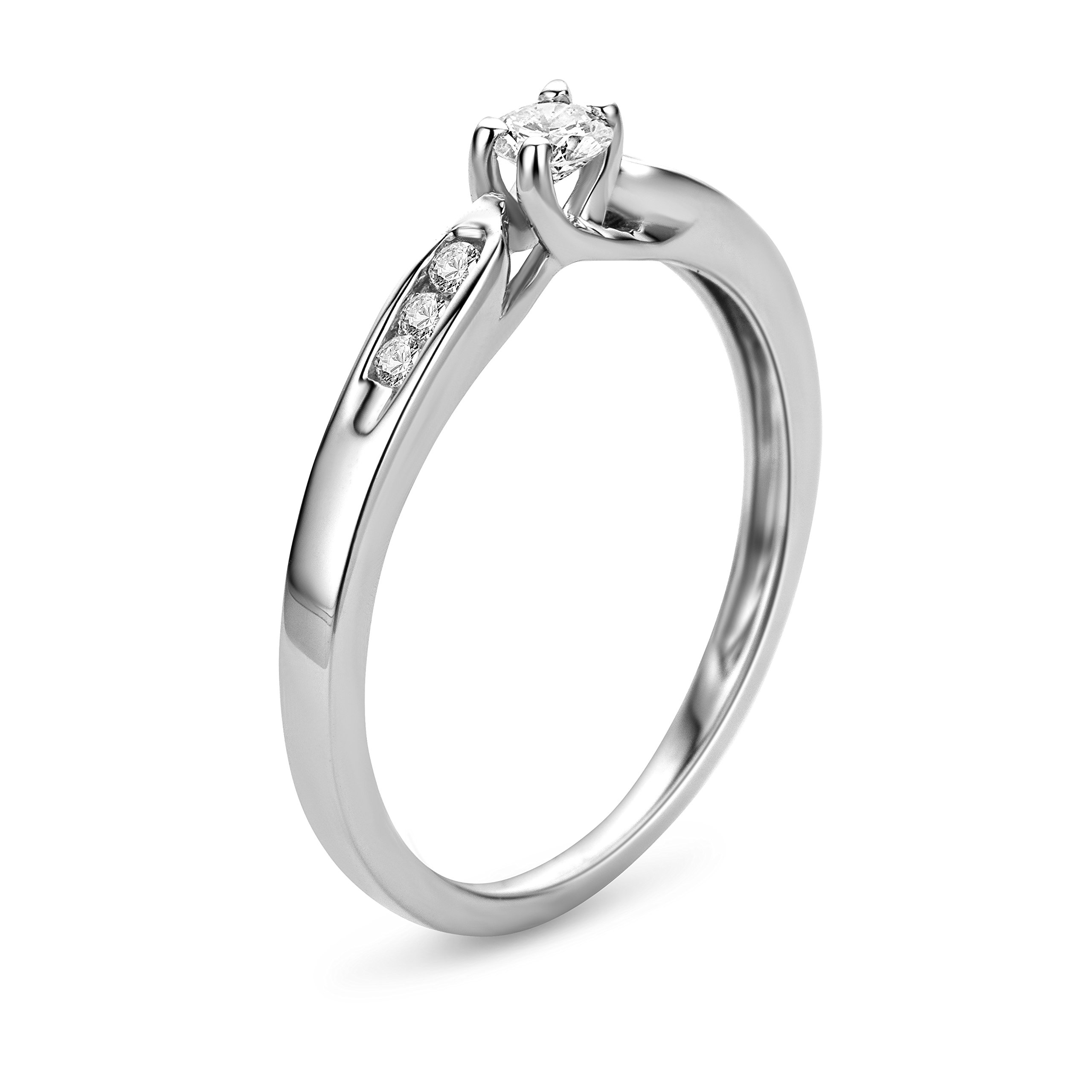 OROVI Anello da donna in oro bianco 0,20 carati con diamante 9 carati (375) e diamanti brillanti