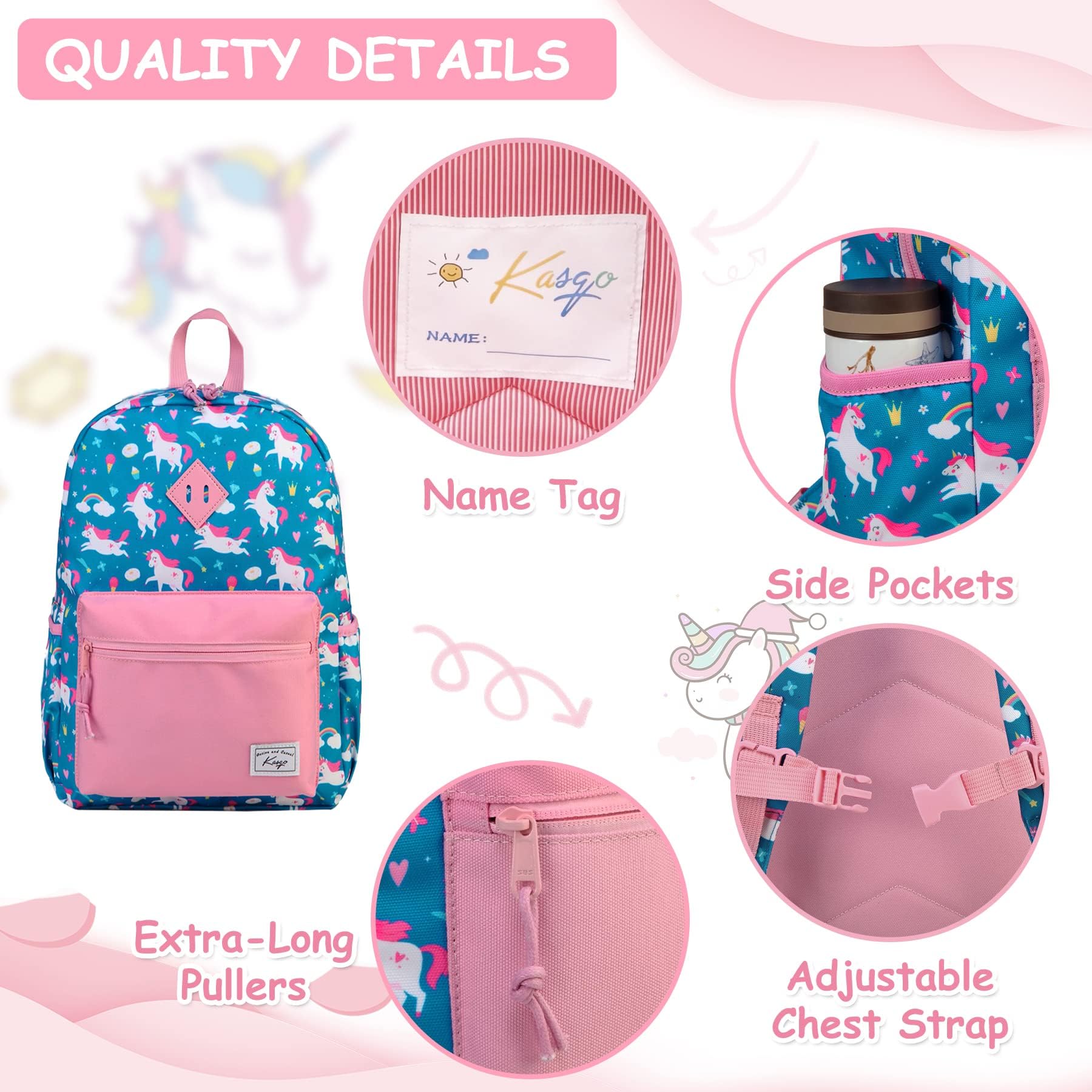 Mochila Escolar Infantil, 13L Mochila de Colegio para Niños y Niñas 4-7 años, Resistente al Agua, Apta para Carpeta A4, Correa de Pecho (Unicornio Azul)