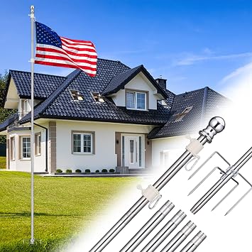 Flag Pole for Outside House in Ground - 8.5ft Adjustable,5 Pronges Stake Base - Heavy Duty Outdoor Inground Flag Pole Kit For Front Yard Garden Camper, 1" Portable Flagpoles Residential Stand