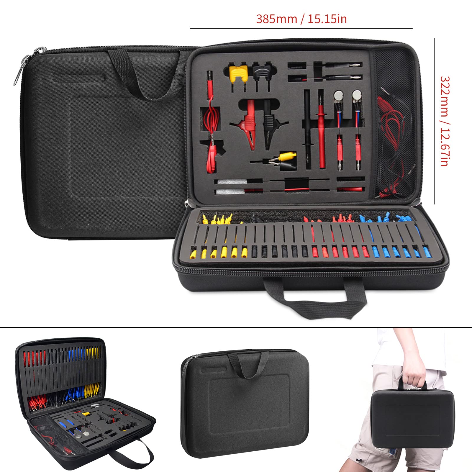 92 Teilig Kabelkoffer Prüfkabel für KFZ Fehlerdiagnose, Test Lead Kit mit Multimeter Sonden, Testkabel Werkzeugkoffer Kabelsatz