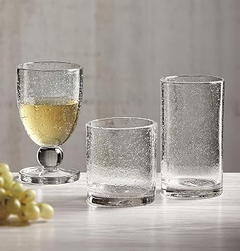 tag Bubble Glass Double Old Fashioned Drinkware - Clear 15oz Glasses, Dishwasher Safe, 4 H x 3.5 Dia, Small Clear