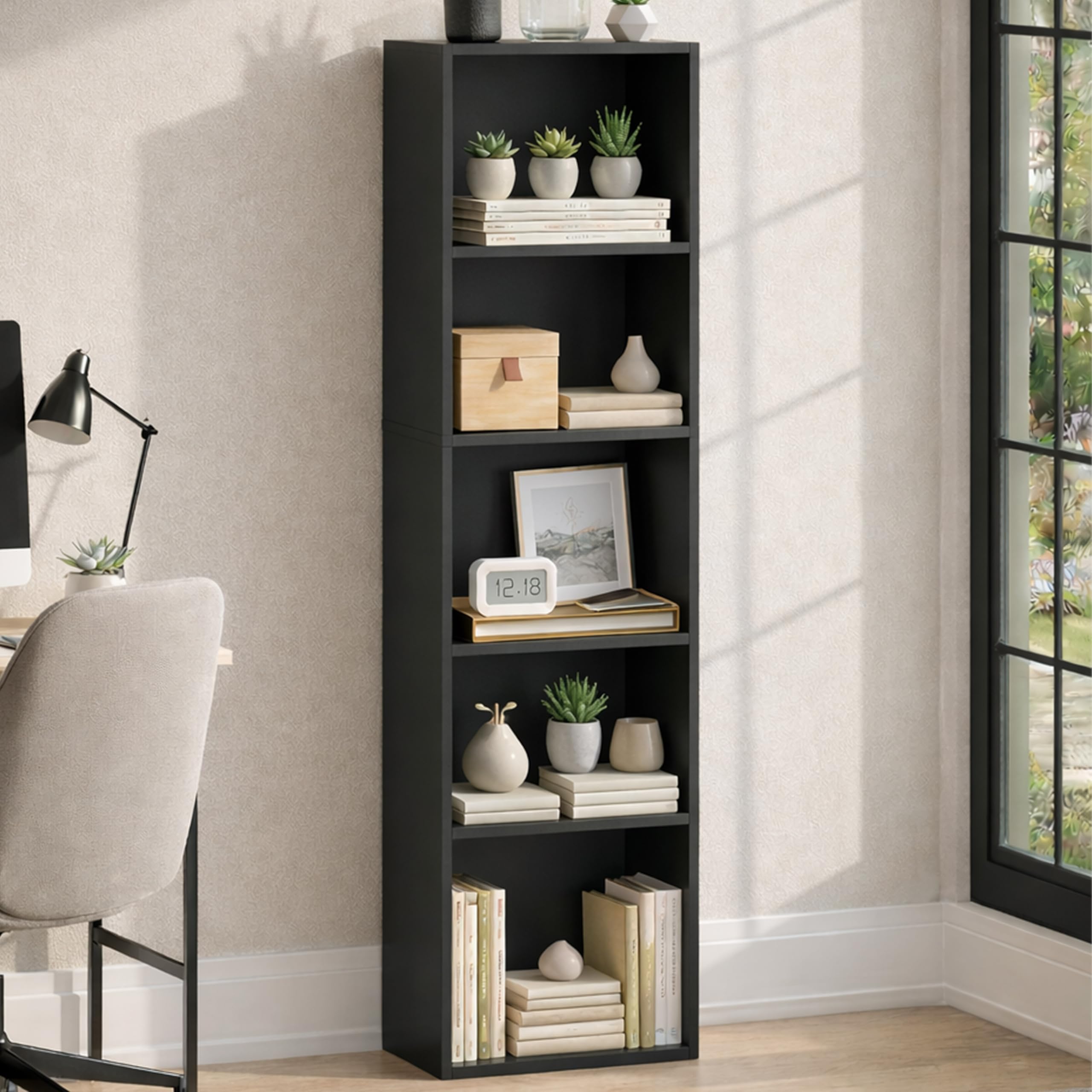 Vida Designs Oxford Cube Bibliothèque, Hêtre, Noir, 5 Tier