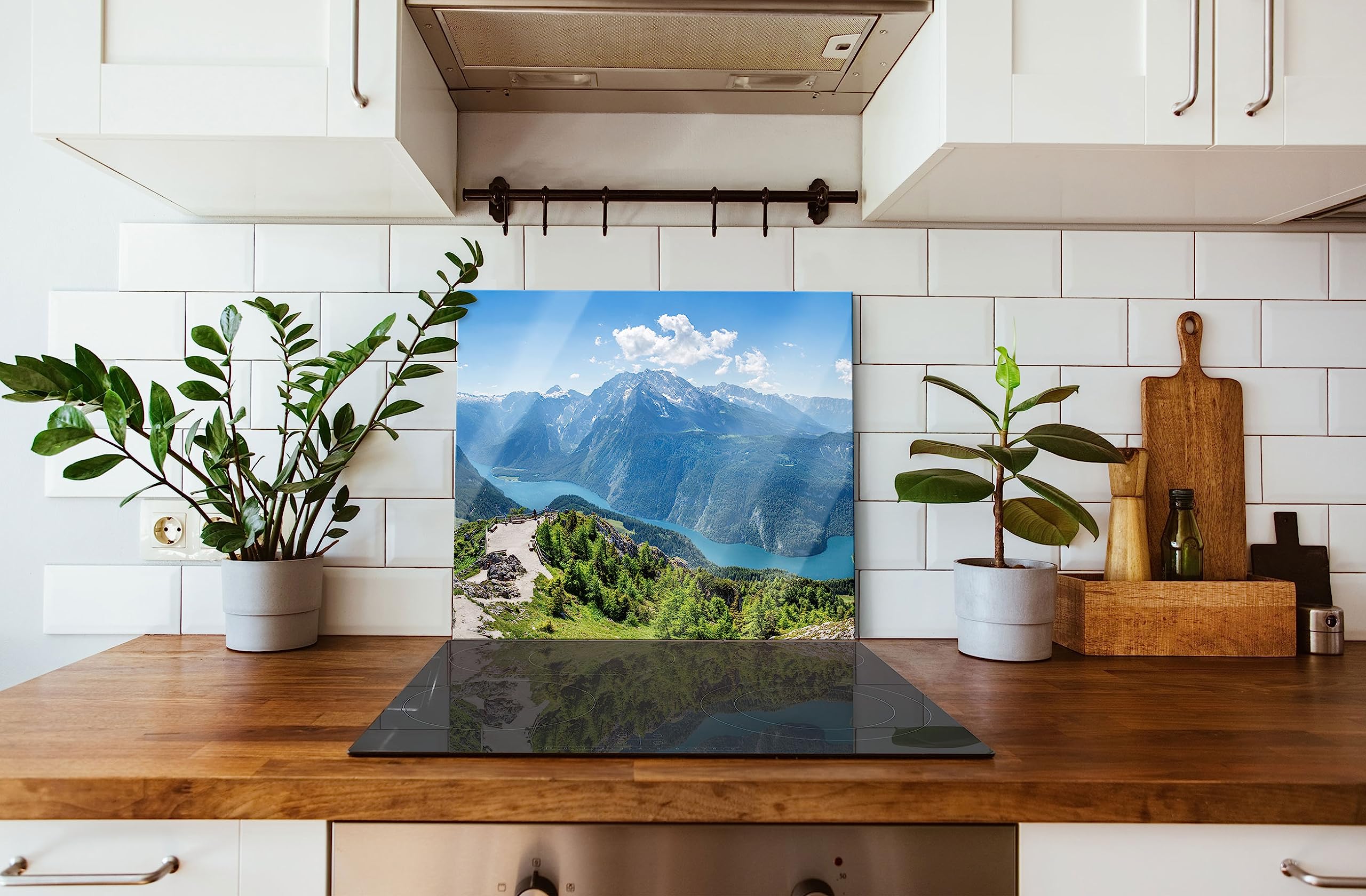 Königssee in Bayern Plaque de protection pour cuisinière et protection anti-éclaboussures en verre véritable 60 x 52 cm