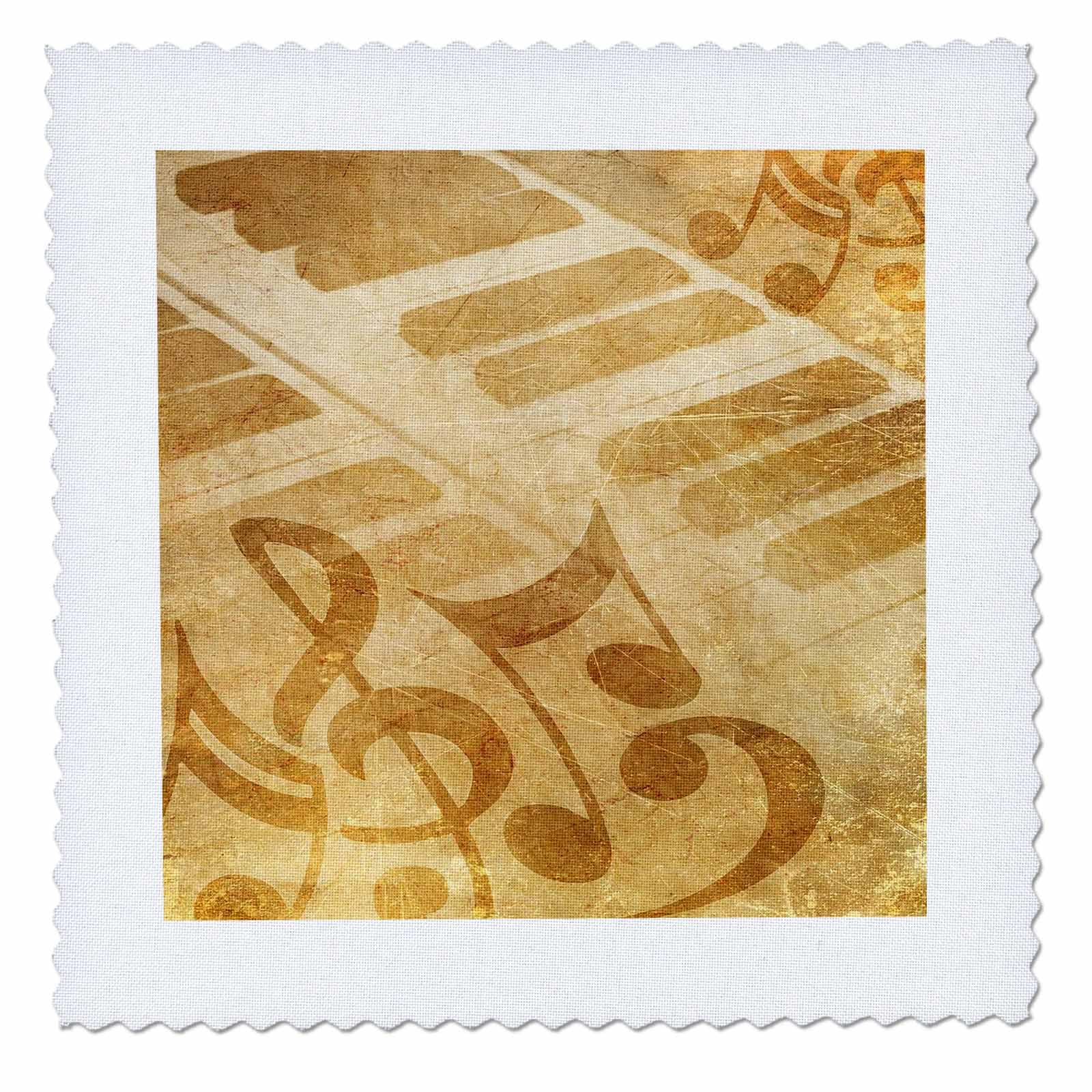 3dRose Vintge Piano Keys With Musical Notes - Quilt Square, 10 by 10-inch (qs_124764_1)