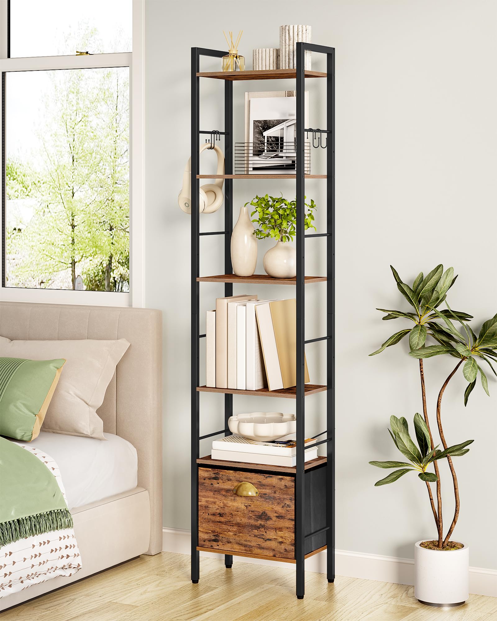 Hzuaneri Boekenkast, 5-Tier Staande Planken Met Deuren, 5