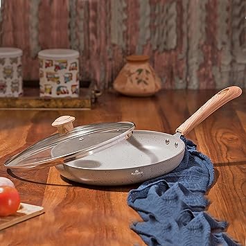 HomeTag Granite Non-Stick Fry PAN, with Induction and Glass LID - (Granite Fry Pan 24 cm Diameter, 1.5 LTRs Capacity - Granite Grey)