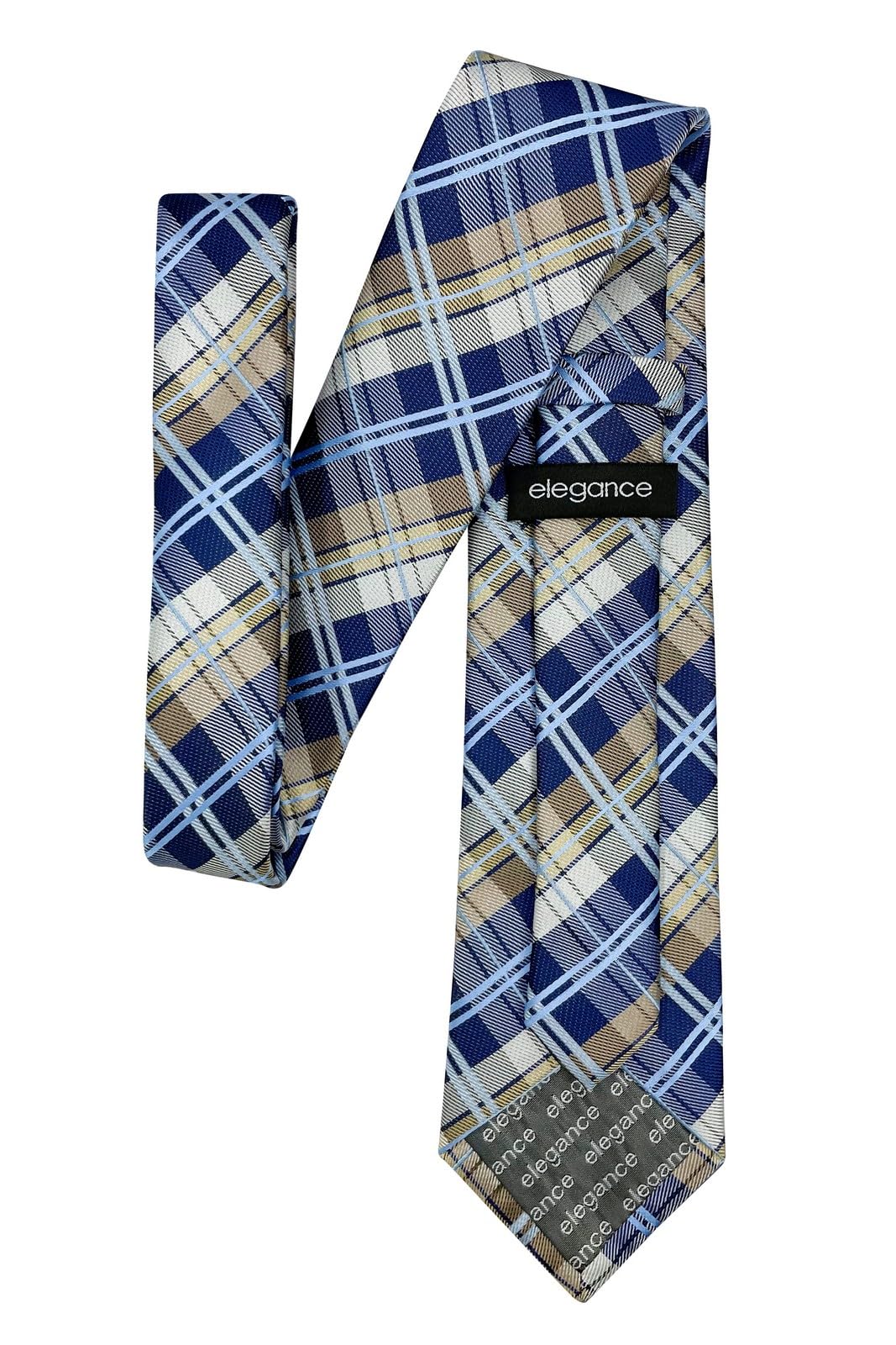 Corbata de microfibra tejida a cuadros tartán para hombre, Azul marino y caqui 5