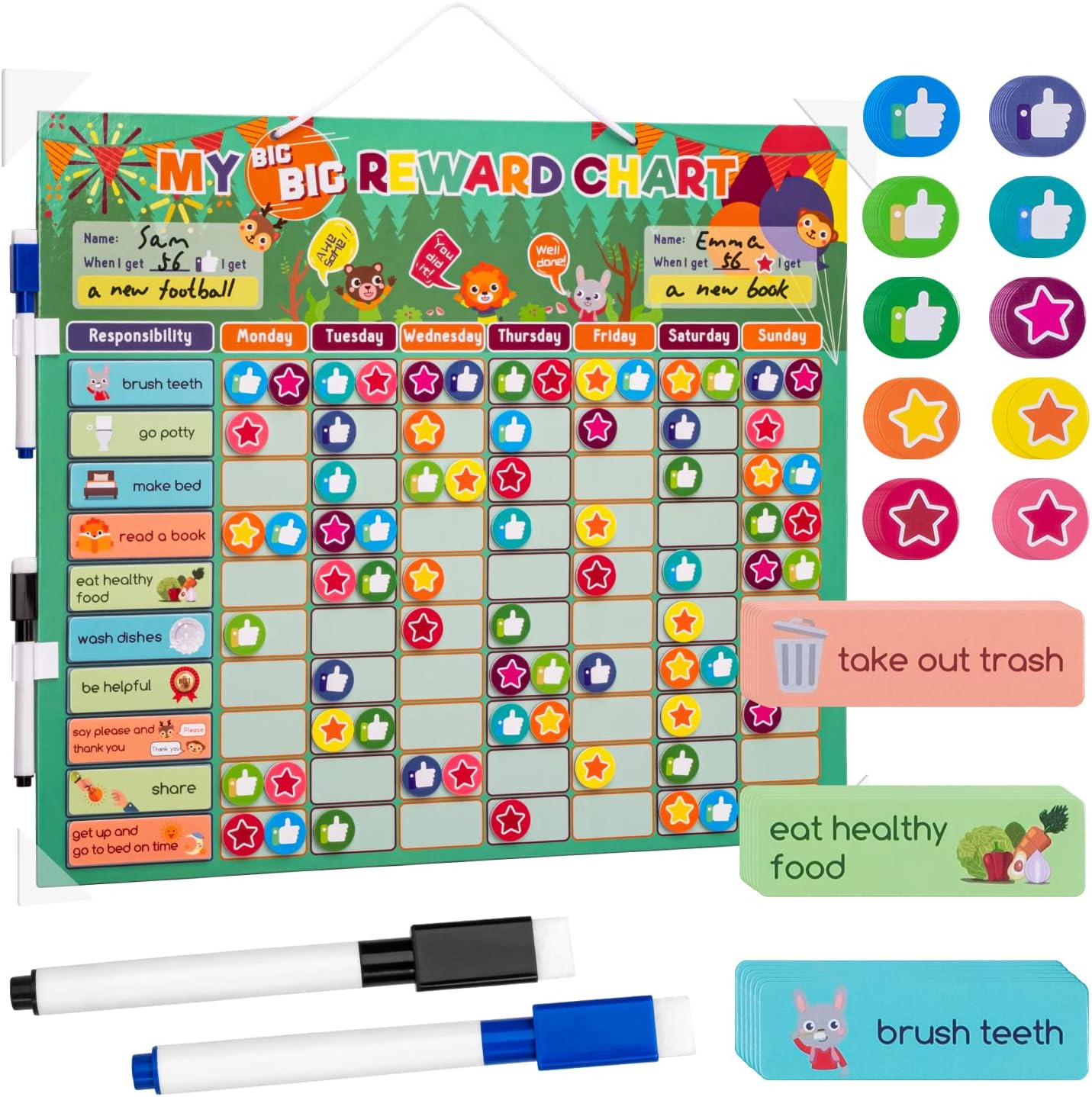Reward Star Chart for Children Magnetic Chore Board for Kids & Adults with 2 Dry Erase Pens Reward Good Behaviour for Toddlers & Responsibility for Teens