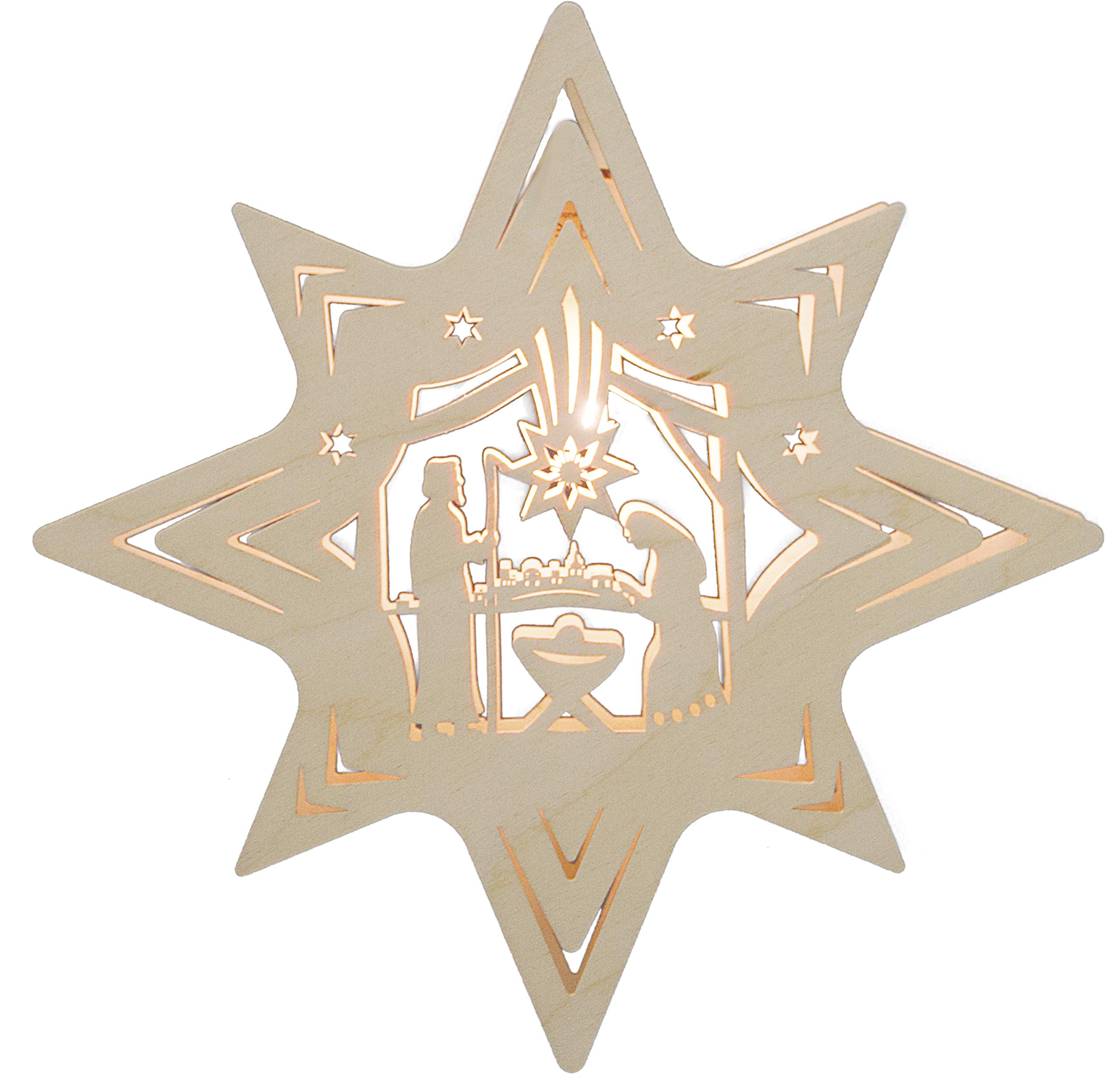 weigla - Fensterbild original Erzgebirge Stern Christi Geburt I Weihnachtsdeko Fenster I 1 Lampe I 7 W, E14 I Fensterbild Weihnachten I Weihnachtsbeleuchtung aus Holz I Fensterdeko hängend