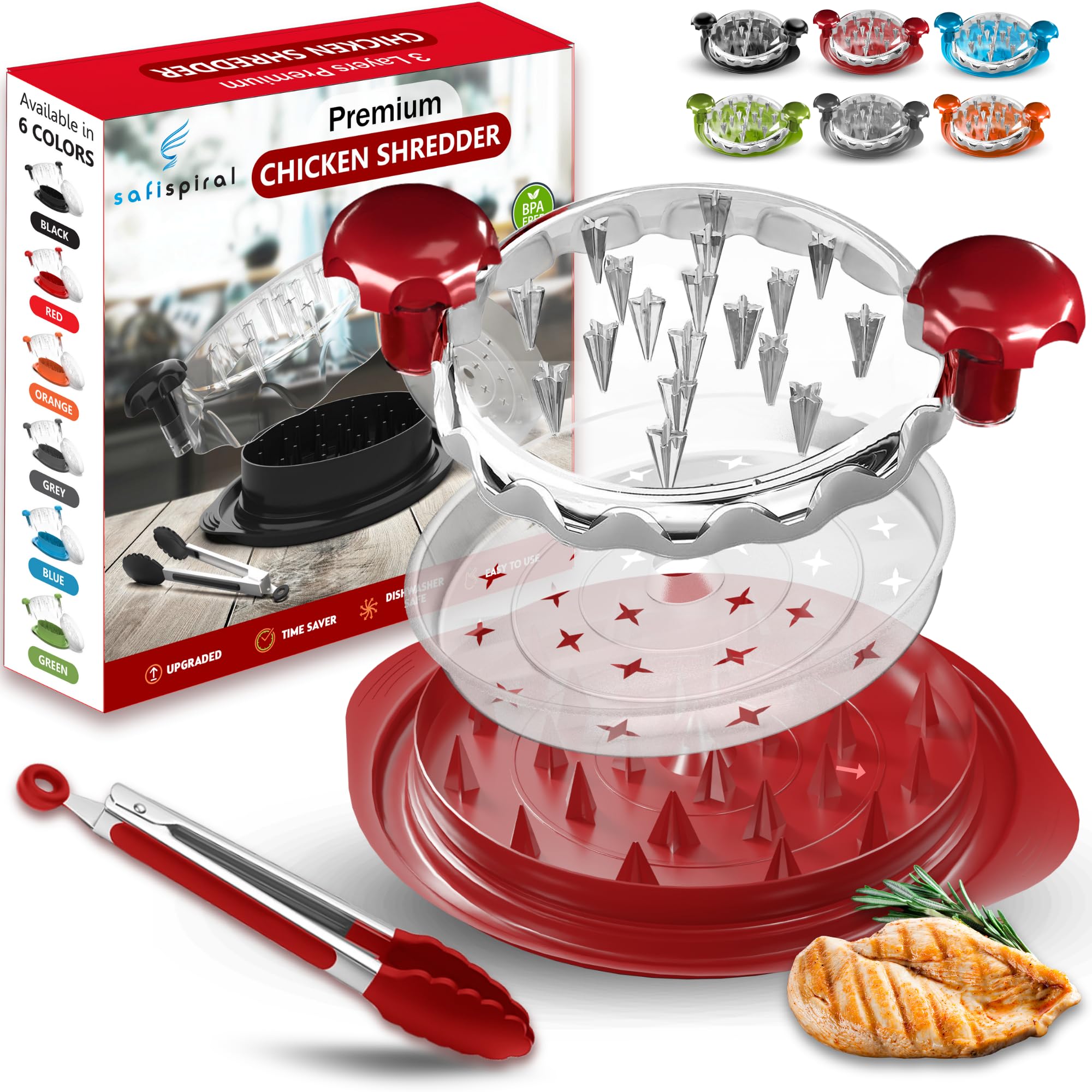 Trituradora de pollo grande – Trituradora de carne antideslizante de 10.2 pulgadas con bandeja extraíble para facilitar la trituración, apta para lavavajillas, resistente al calor, con mango
