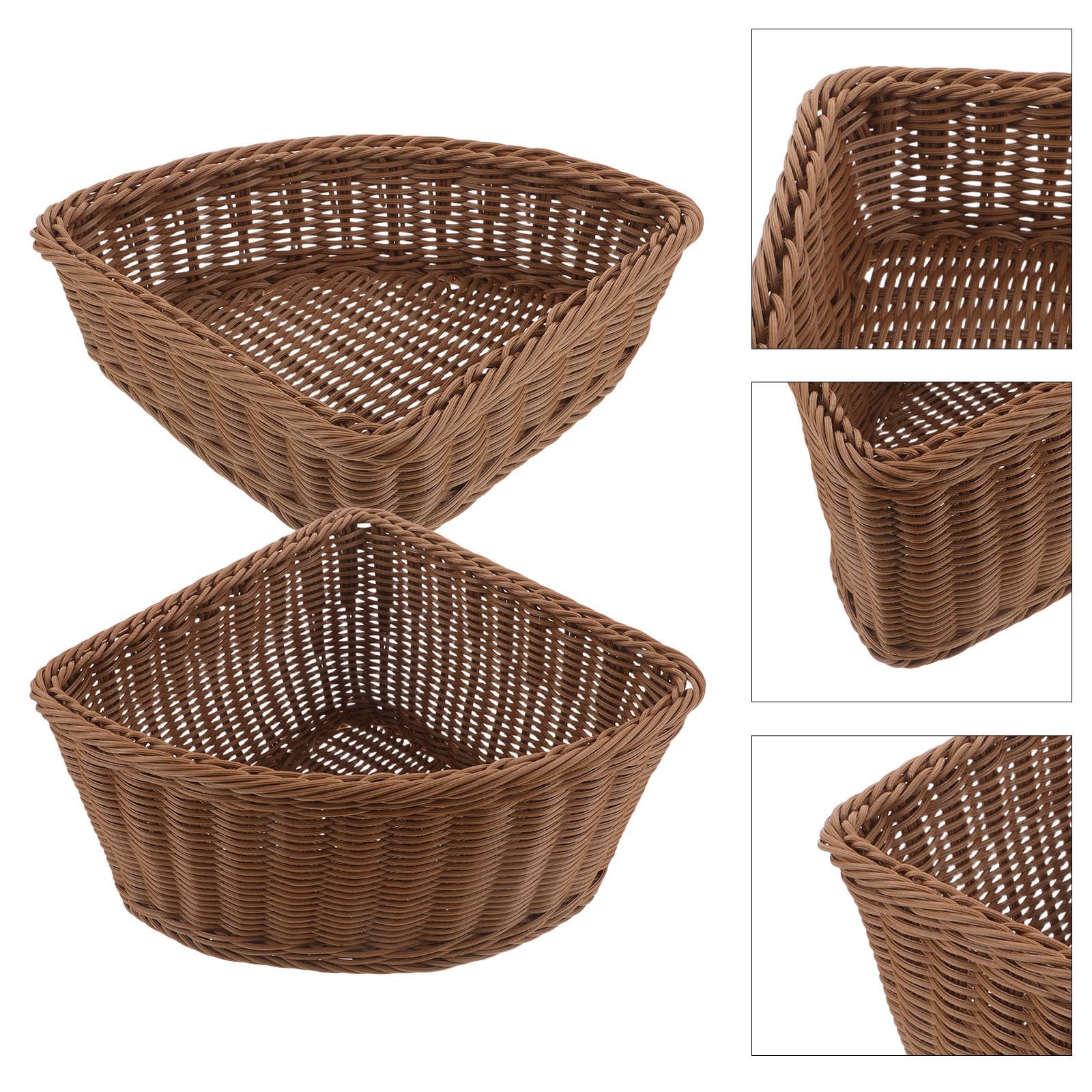 Kunststoff Rattan Eckkörbe 2 Stück Dreieckiger Organizer mit Praktischen Fächern Geeignet für Wohnzimmer und Wäscheaufbewahrung