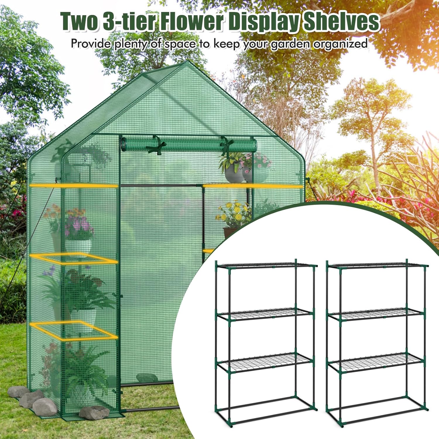 Giantex Walk-in Greenhouse, 4 Tier 8 Shelves, Portable Plant Garden House Indoor Outdoor Mini Growing House for Herb Flower Succulent, Zipped Door, Metal Frame, Patio Lawn Yard