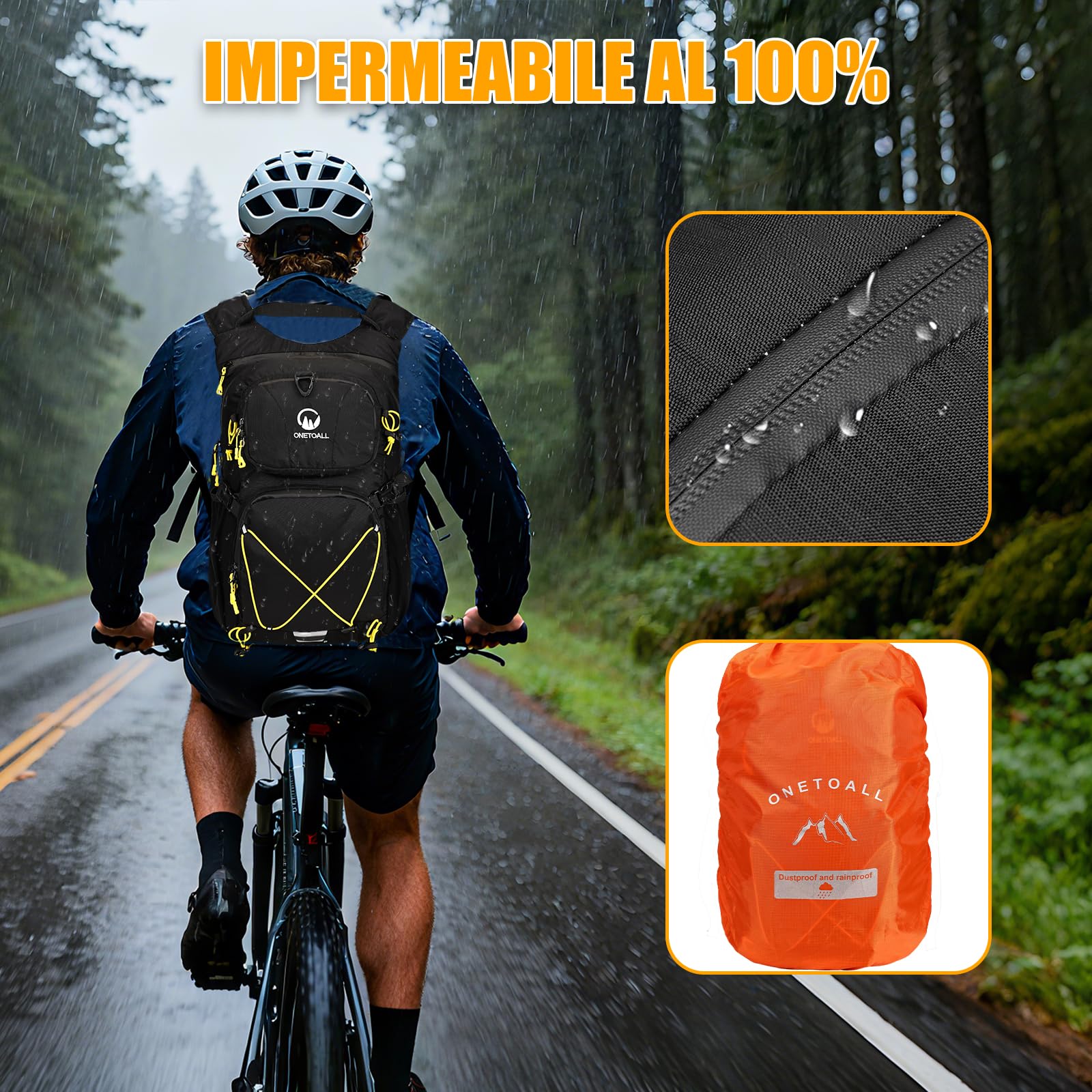 Zaino Trekking 20l con Bolsa de Agua 2L e Coprizaino, Zaino MTB Idratazione, Zaino Sci Trail Running Impermeabile per Uomo e Donna per Moto Bici, Escursionismo e Montagna