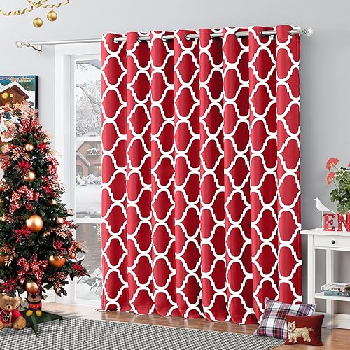 Melodieux - Cortina opaca con aislamiento térmico y ojales, de estilo marroquí, 100 x 84pulgadas, color rojo (1panel)