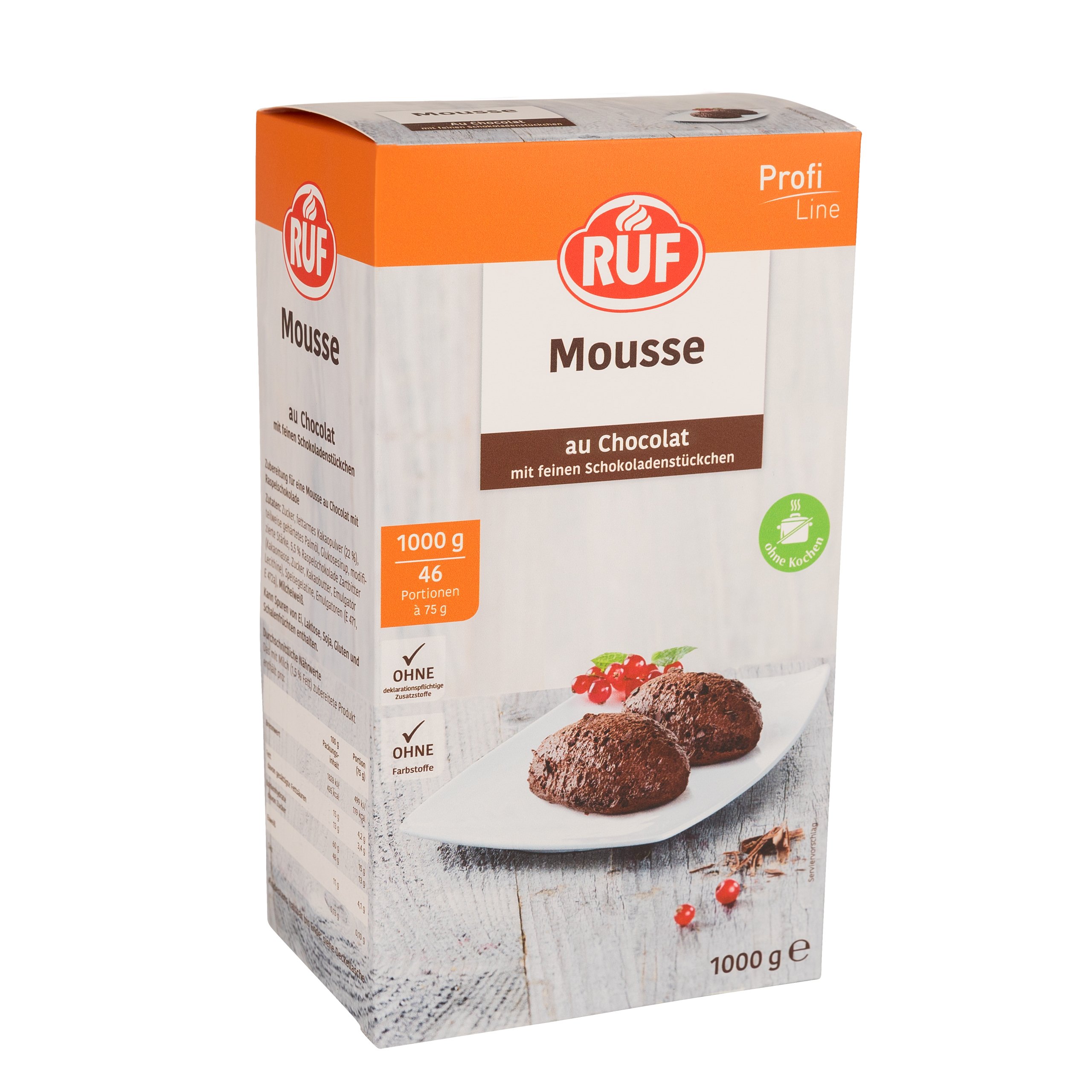 RUF Mousse au Chocolat ohne Kochen, luftige Schokomousse mit zarten Schokoraspel, nur mit Milch aufschlagen, Großpackung, 1x1000g