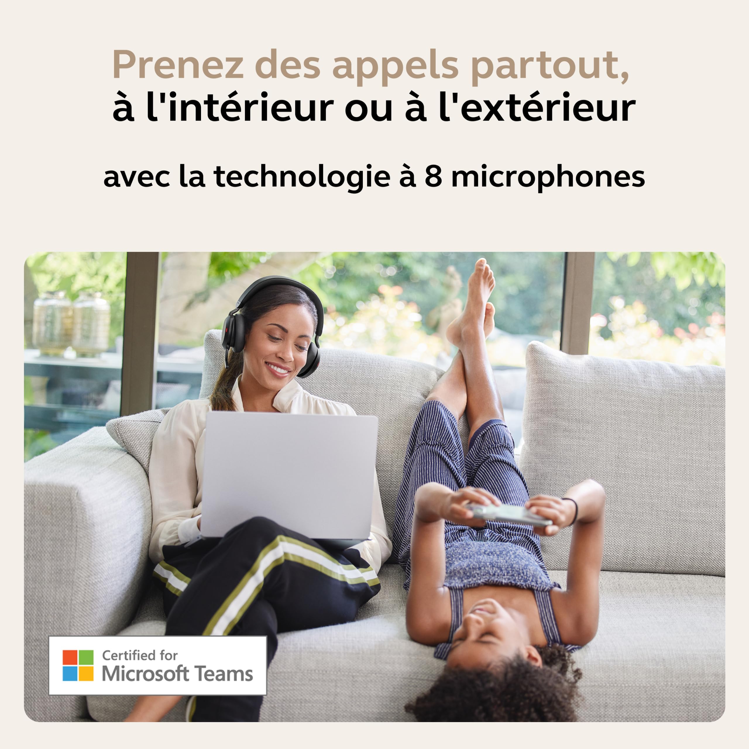 Jabra Evolve2 75, Casque Bluetooth Sans Fil, Technologie à 8 Microphones, Réduction Active du Bruit, Grand Confort, Adaptateur USB-A et compatibilité MS Teams, Batterie 36 h, Noir