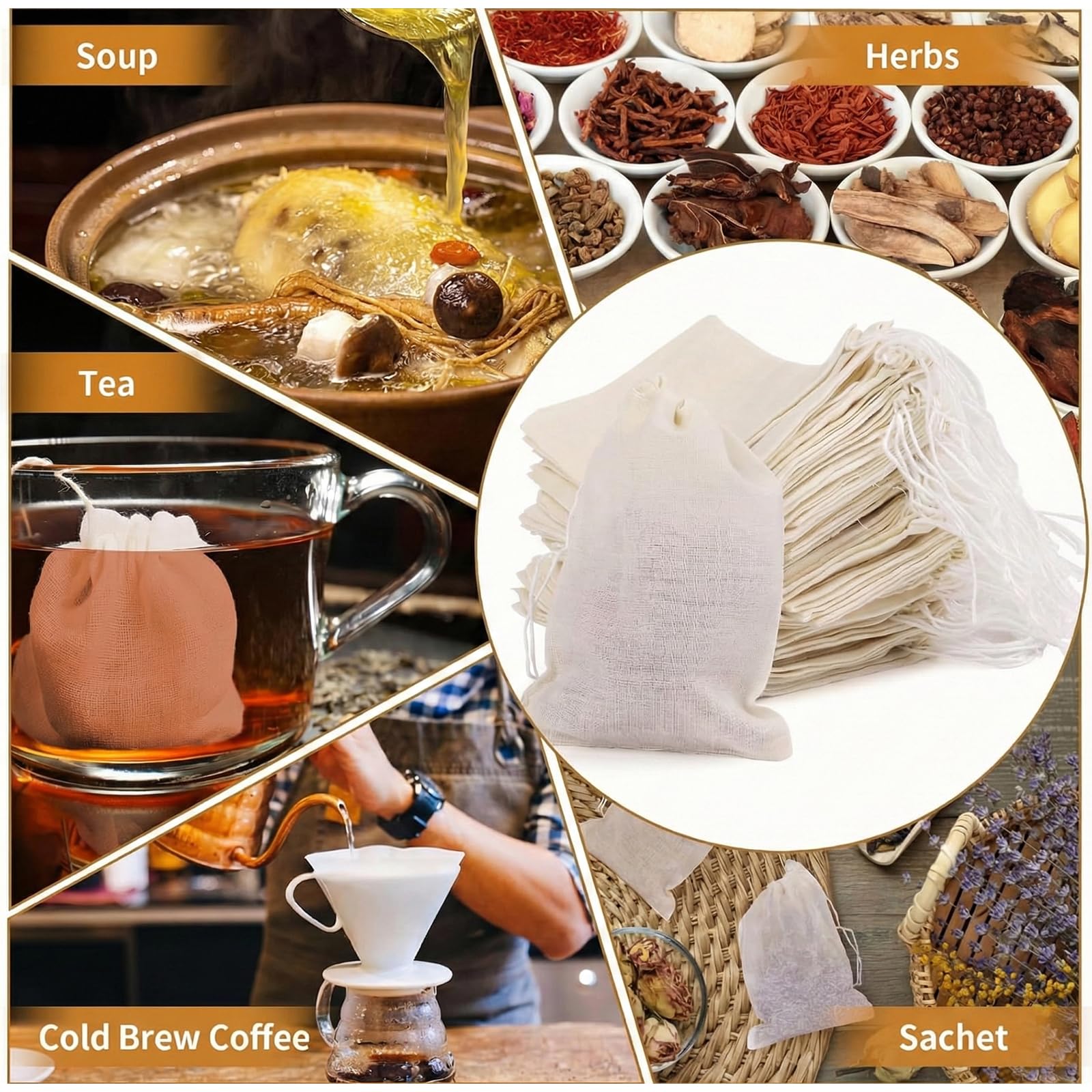 Bolsas de tela pequeñas de algodón con cordón 6 x 8 cm - Bolsitas reutilizables para joyas regalos té café especias