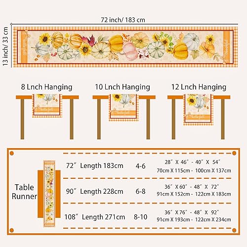 Miniatura 2 de Camino de mesa de otoño, camino de otoño, calabazas de hola otoño, gnomos para mesa de 72 pulgadas, decoración de cuadros de búfalo naranja