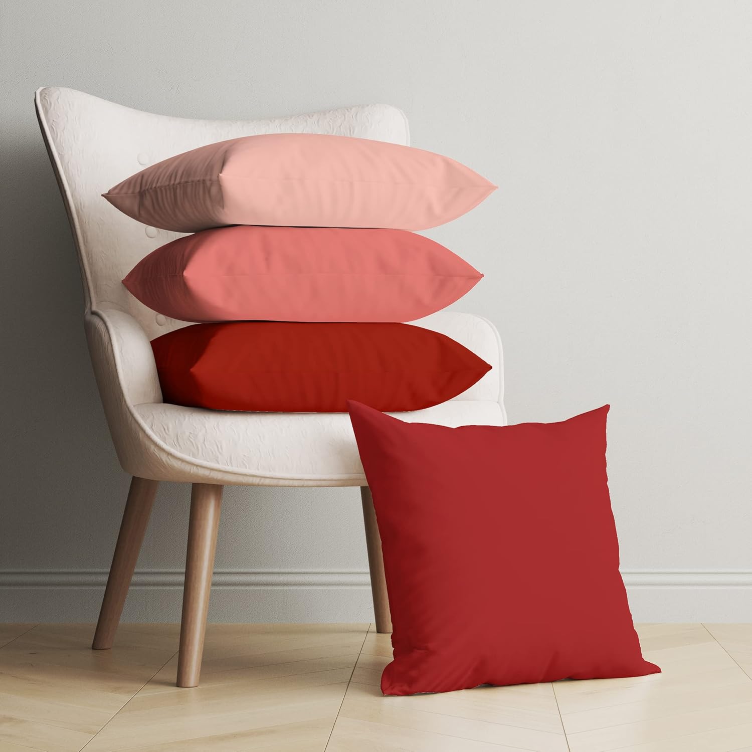 Encasa Homes Throw Pillow Cover 4pc Set Multi Red Combo 18" x 18" Solid Dyed