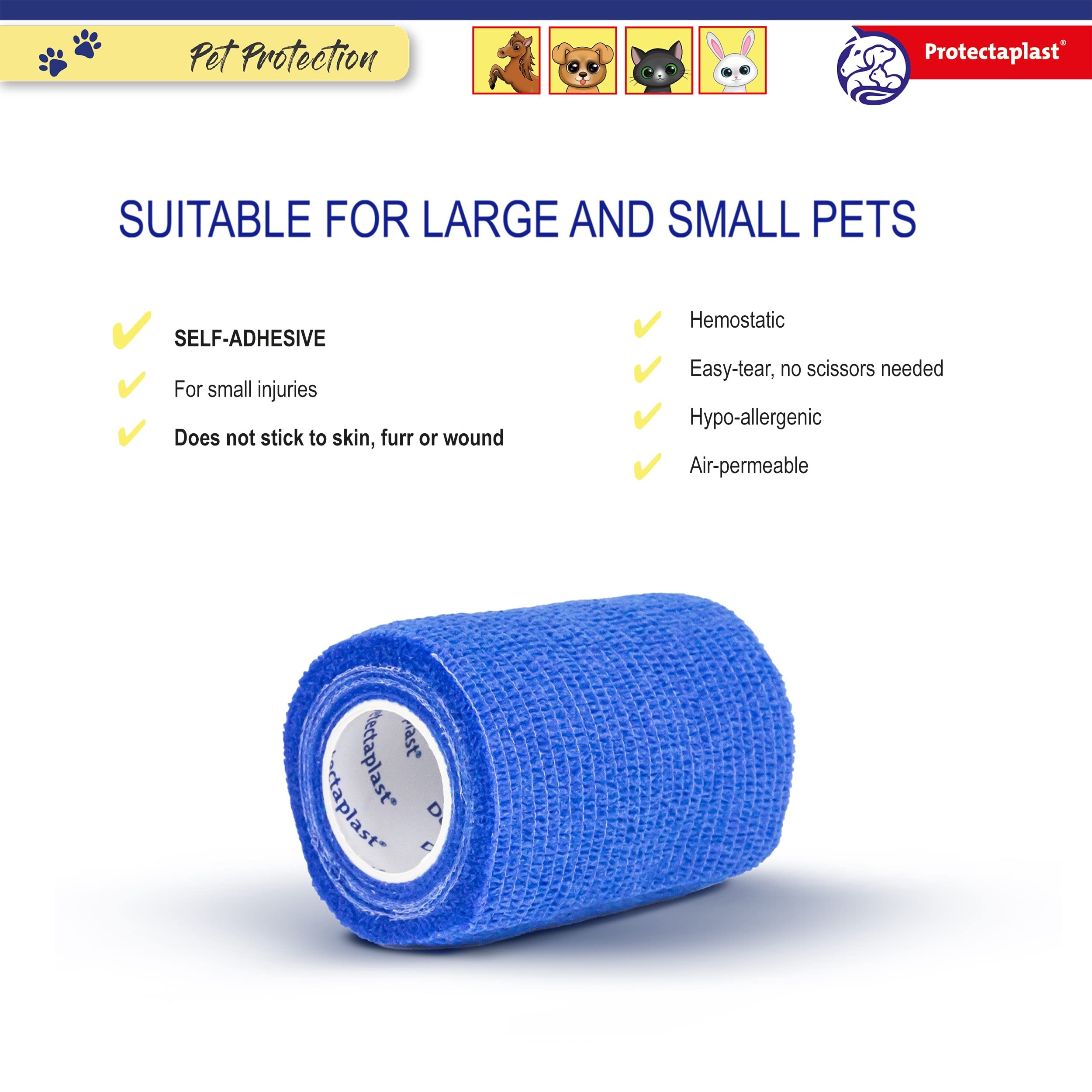Benda autoadesiva per Animali Domestici 7,5cm x 4,5m - Bendaggio coesivo Senza Lattice per Cani, Gatti, Cavalli