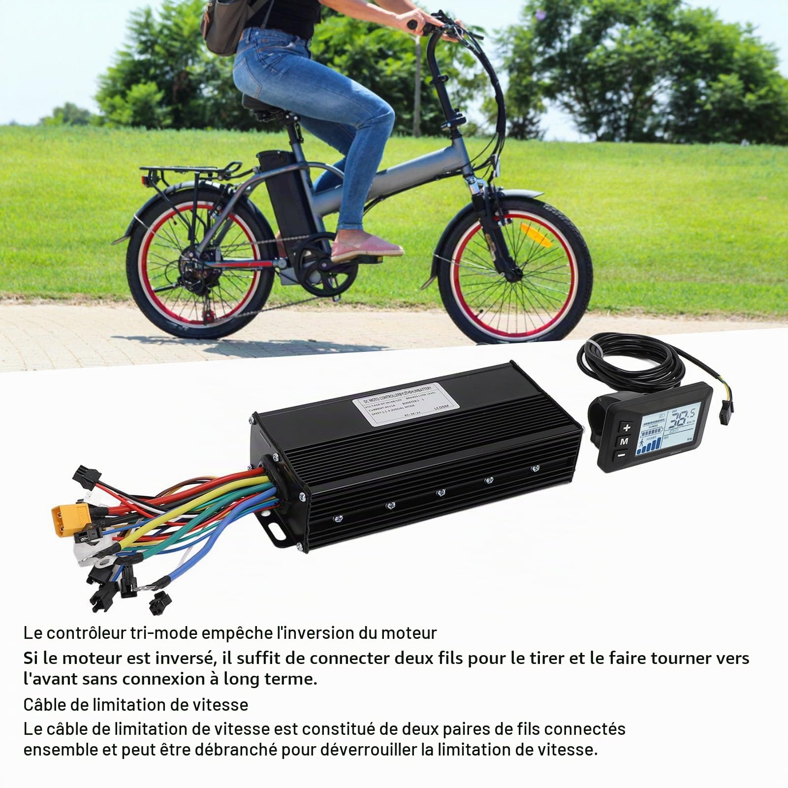 BuyWeek Kit de Contrôleur de Moteur sans Balais de Vélo Électrique, 36V 48V 52V 1500W 2000W 40A Contrôleur d'onde Sinusoïdale avec Panneau d'Affichage LCD GD01