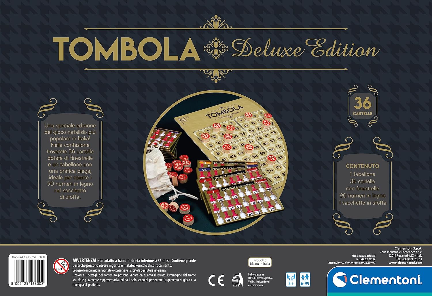 Clementoni - 16800 Tombola Deluxe - board game, board game for the whole family, bingo with 36 folders