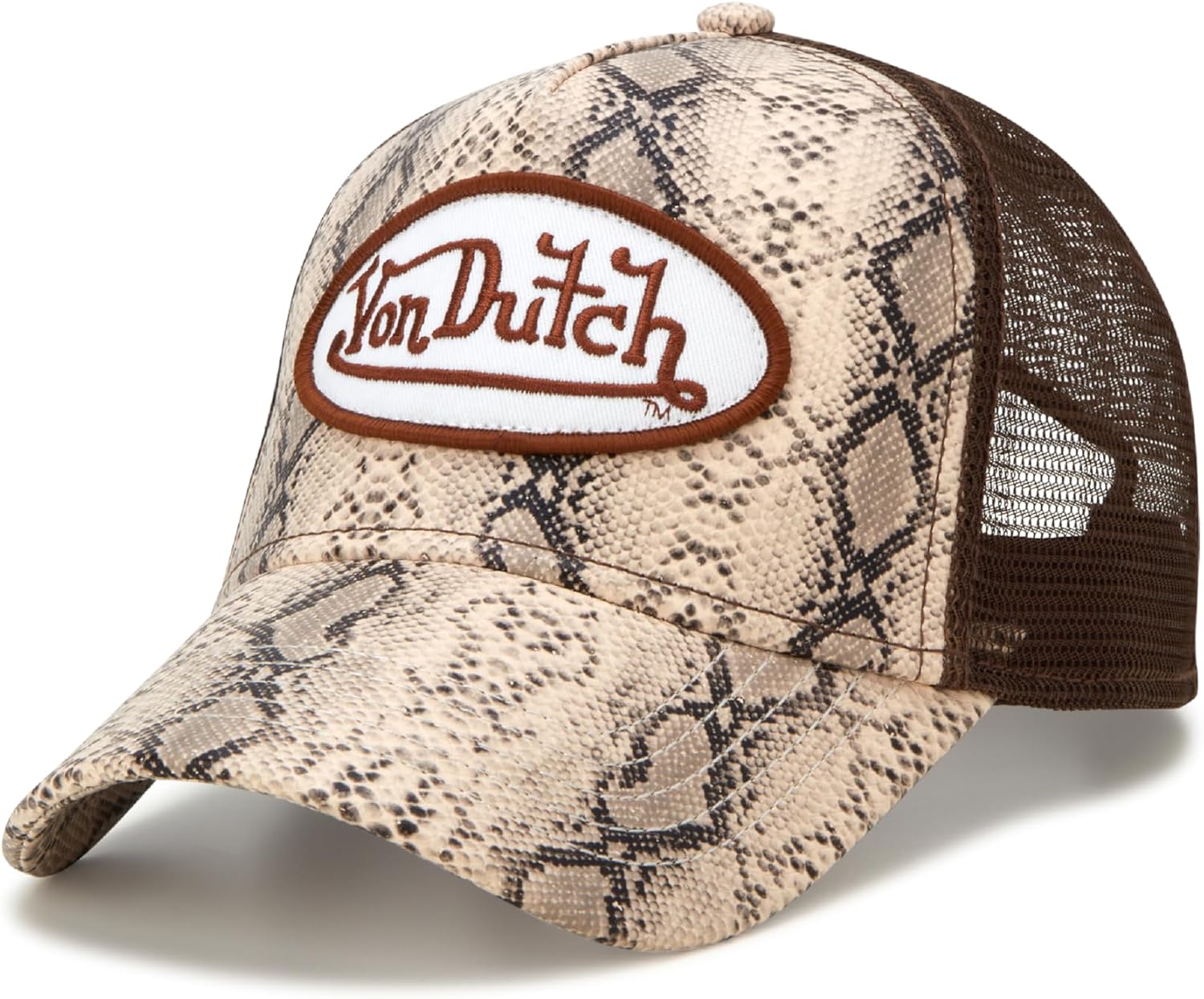 Von Dutch Monogram Trucker Cap - Retro Snapback Cap for Men and Women - Adjustable Snap Fit Panel, Mesh Rear, Curved Bill