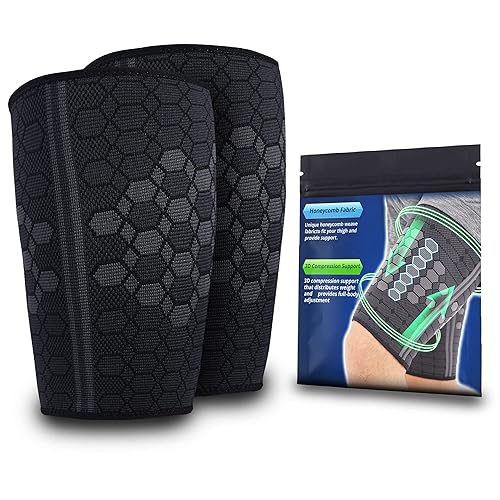 QQOLi Mangas de compresión para muslos, soporte para isquiotibiales y cuádruple para la parte superior de la pierna para hombres y mujeres, alivio