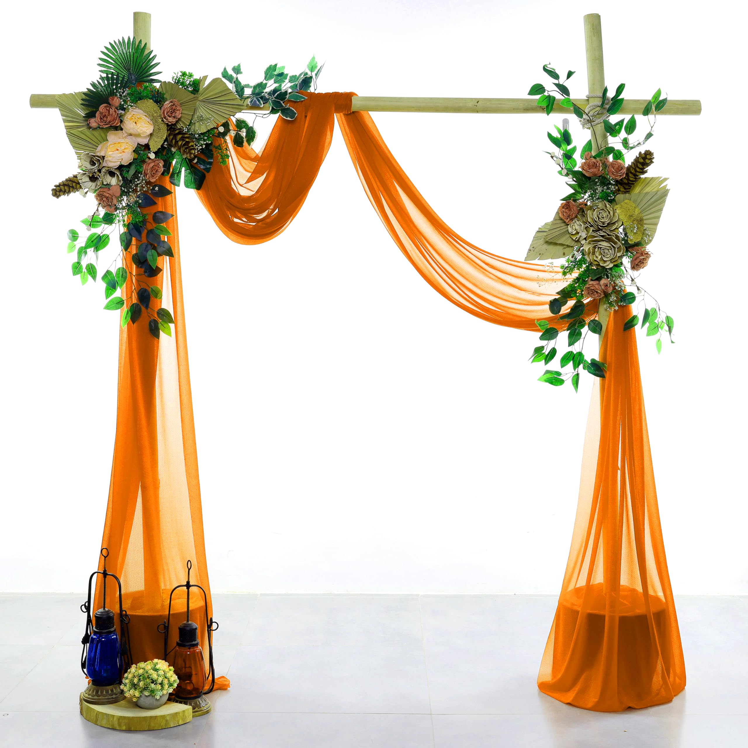 VDS Pack of 1 Panel (30 Inch X 100 Feet) Wedding Arch Draping Fabric Sheer Chiffon Fabric Drapery for Wedding Ceremony Reception Swag Backdrop Canopy Chuppah Arbo Altars Decoration (Orange)