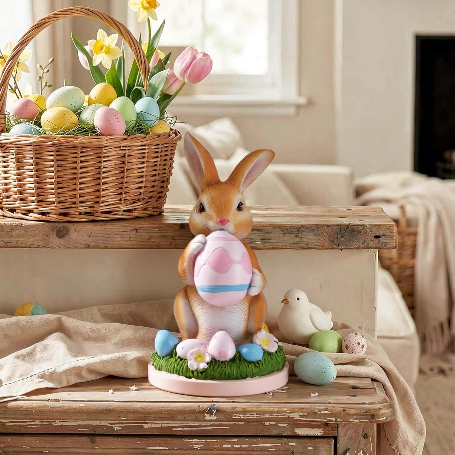 Bunny Decoration Spring Rabbit Decor Gifts Handcrafted Resin Figurines Colorful and Charming Spring Decor for Home, and Holiday Celebrations