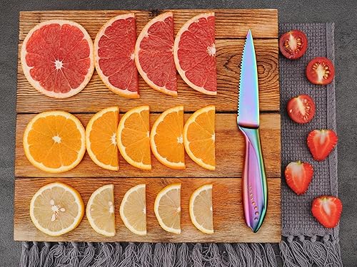 Miniatura 5 de WELLSTAR Cuchillo utilitario, cuchillo de pelar dentado de 4 pulgadas con hoja de acero inoxidable de alto carbono arcoíris súper afilado para