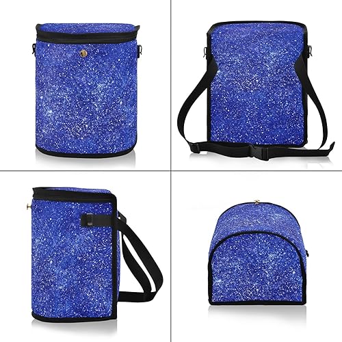 Miniatura 2 de Kigai Basurero impermeable para automóvil con tapa, cubo de basura azul con purpurina con correa ajustable, organizador multiusos para auto y bolsa