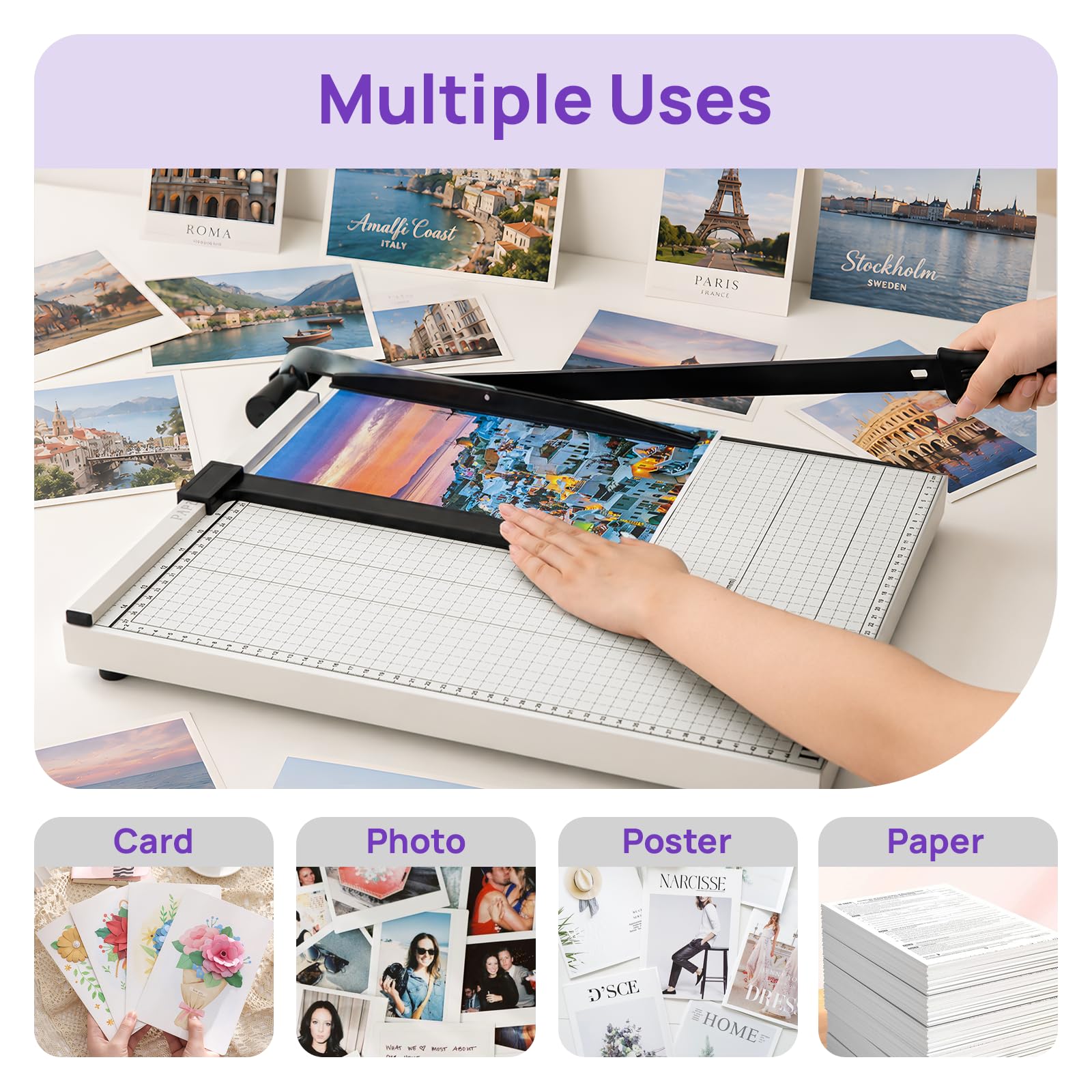 Papierschneider A3, Schneidemaschine Papier bis zu 12 Blatt, 15 Zoll Schnittlänge, Manueller Hebelschneider mit Schutzvorrichtung für Karten, Fotos, Papier und Karton, Hohe Präzision
