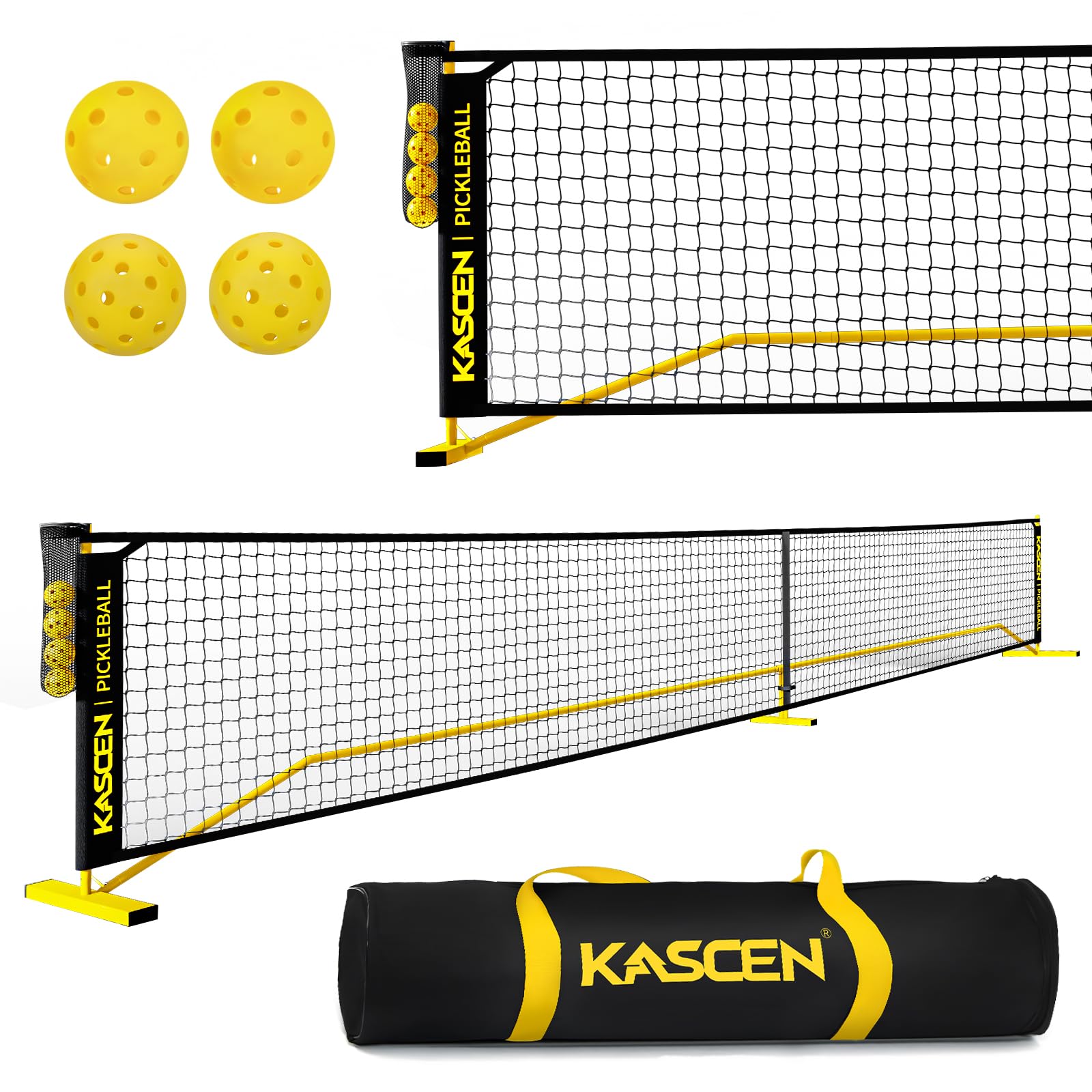 Portable Pickleball Net for Driveway - 22FT official Regulation Size Pickleball Nets with Wheels,Court Markers,Ball Holder,Carry Bag,4 Pickle balls Indoor and Outdoor