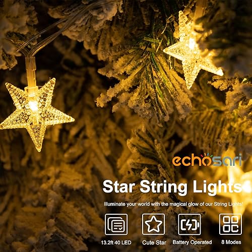 Miniatura 6 de echosari Cadena de luces con forma de estrella, funciona con pilas, temporizador automático, luces LED de hadas con forma de estrella de 158