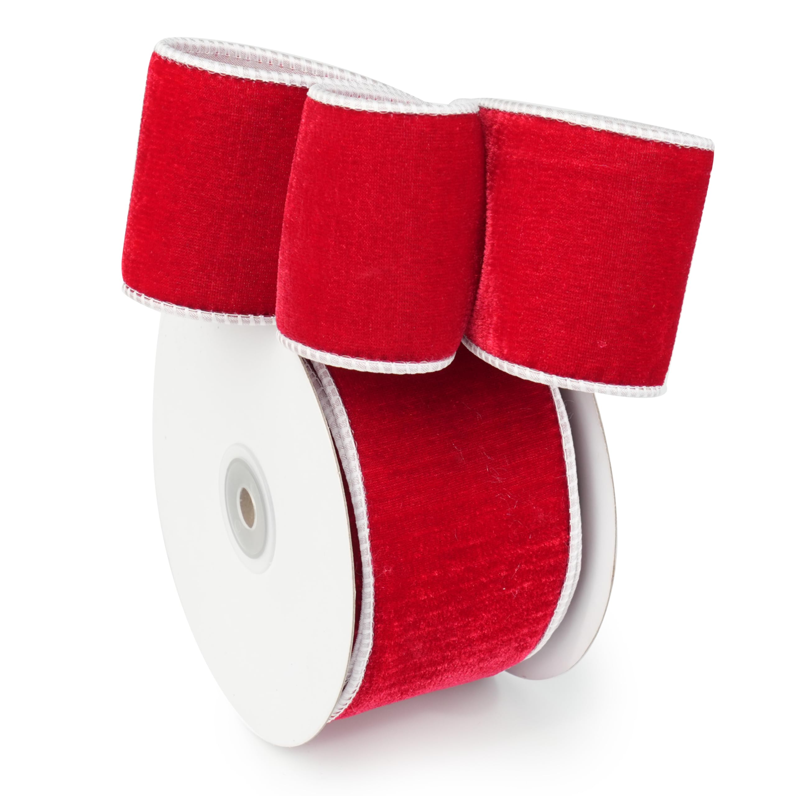 MAYREEL Wendbares französisches Samtband mit Drahtrand, 6,3 cm, zweifarbig, Rot und Weiß, doppelseitiges Design, 9,1 m