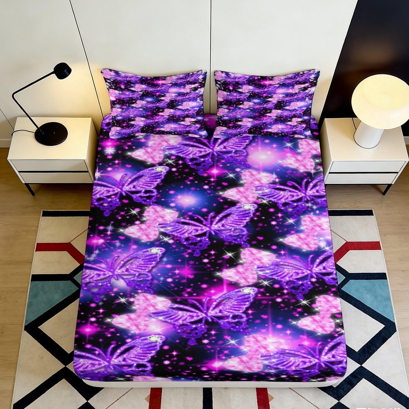3D Printed Puppy Floral Fitted Sheet Microfiber Deep Pocket Non-Slip Bedroom Set Puppy Mattress Fitted Cover Washable 200x200x25cm