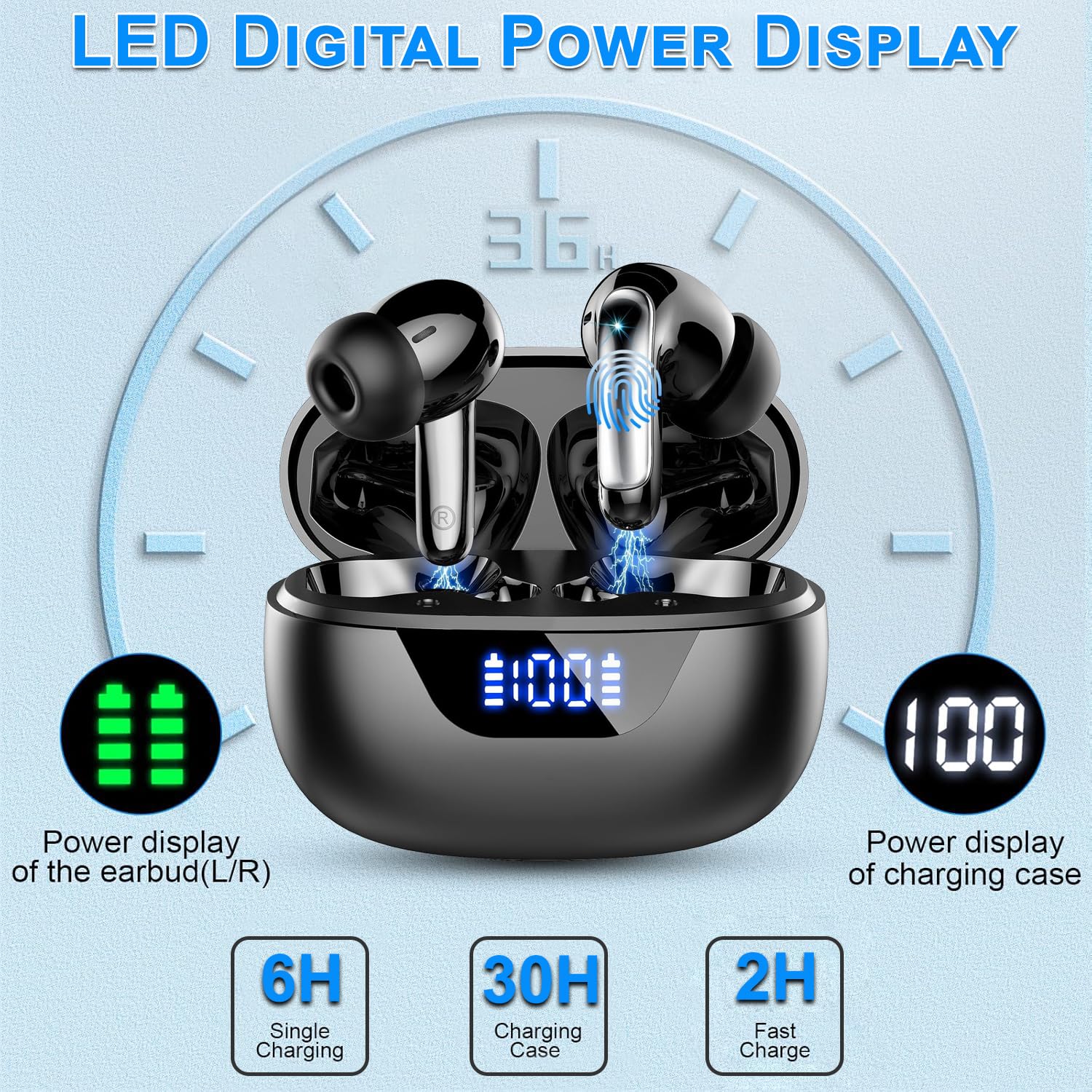 Wress Wireless Ear buds, Wireless Ear buds Bluetooth 5.3 with 4H ENC Mic, 48H Playtime LED Display - Image 2