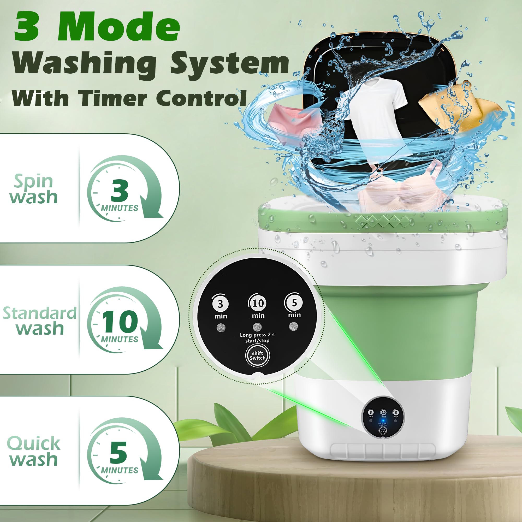 16L Portable Washing Machine - Deep Cleaning Collapsible Mini Washer Small Washing Machine with Spin Basket 3 Wash Modes Timer - Portable Clothes Washer for Travel Apartment Camping Dorm Hotel Home — view 2