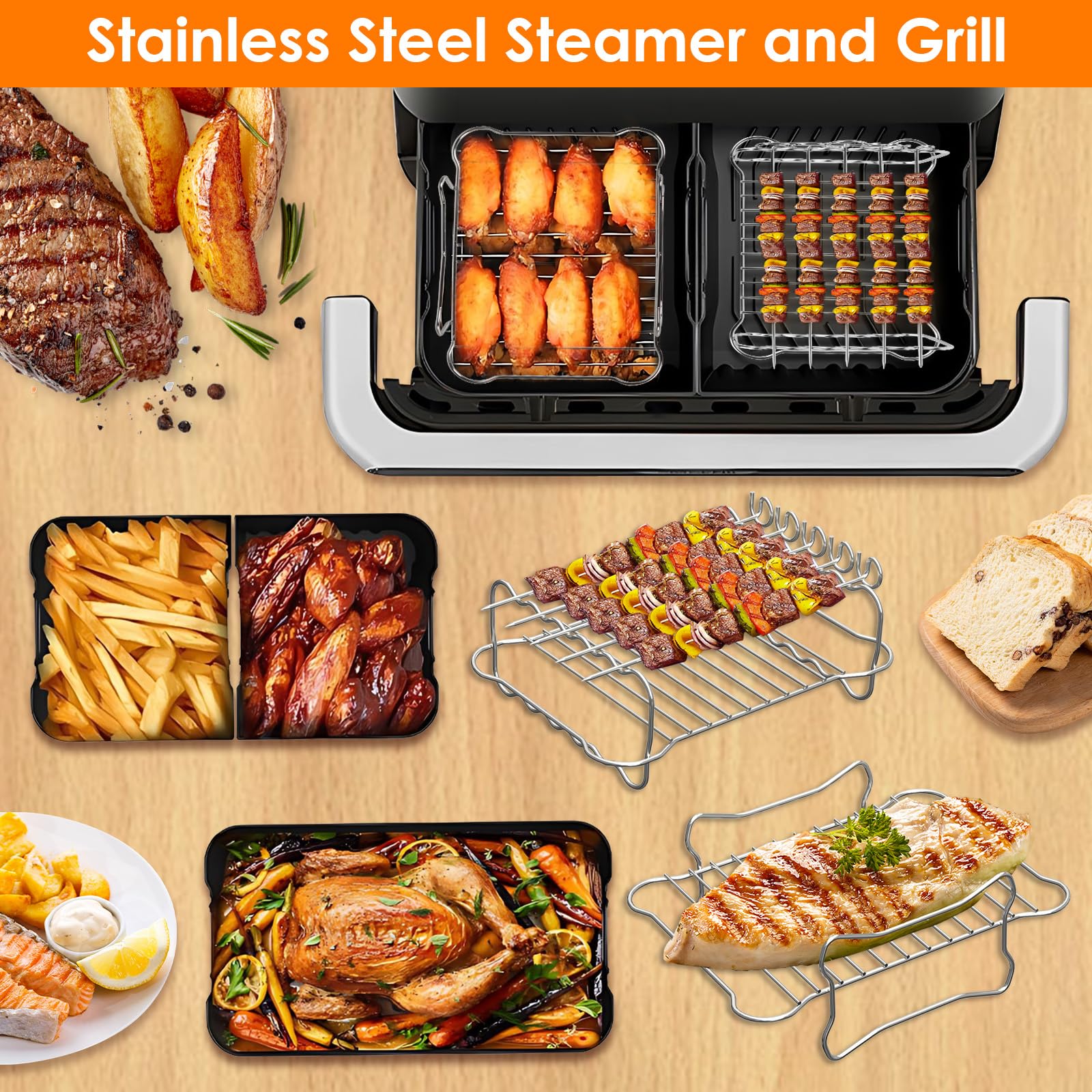 Moule Silicone Air Fryer Accessoires pour COSORI Dual Zone 10L Twinfry Airfryer- 1x10L + 2x5L Réutilisable Silicone Réutilisable Plat, Grille Racks, Paniers à Friture, Grille de Grille (Cosori 10l)